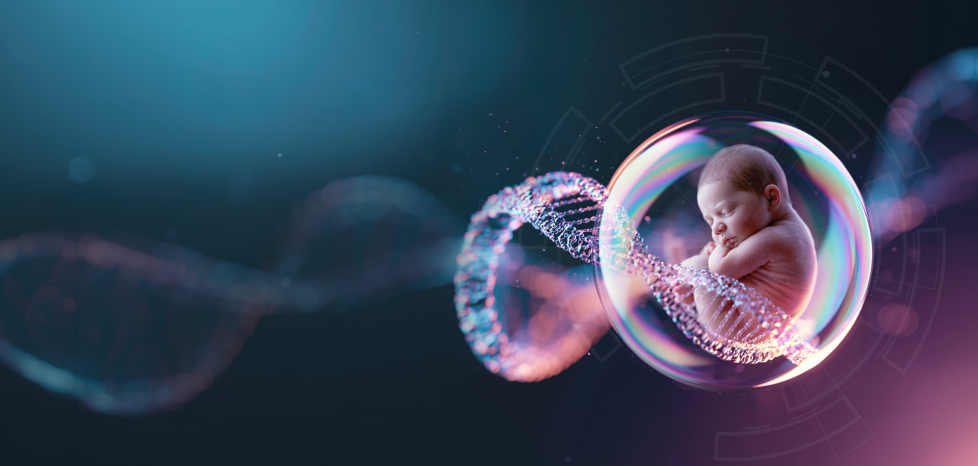 DNA helix with sleeping newborn baby