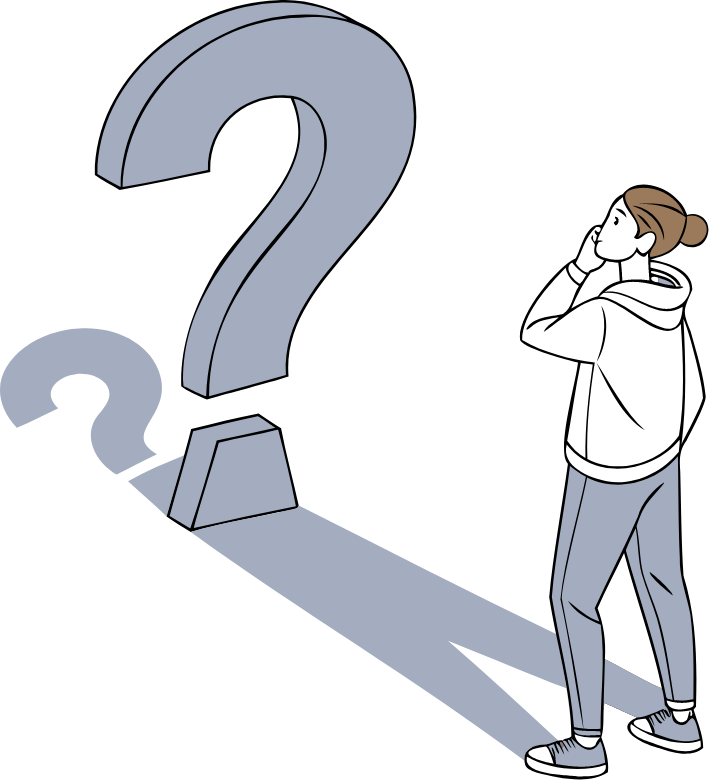 Person thinking with a large question mark illustration