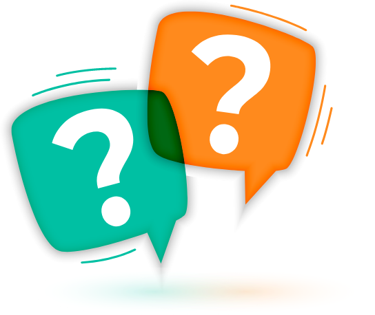 Illustration of two speech bubbles with question marks
